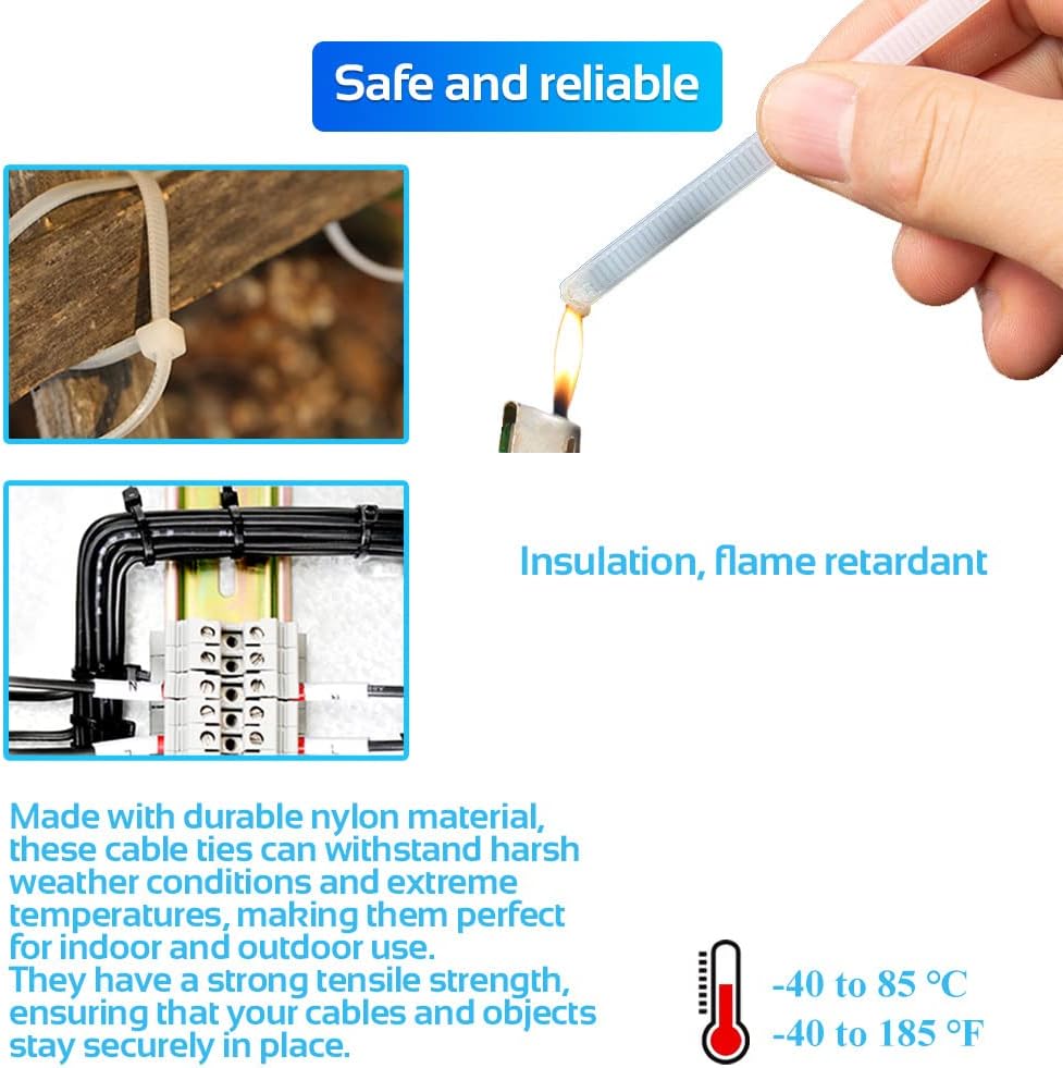 1000pcs 8Inch Nylon Zip Ties, 50 Pounds Tensile Strength, Industrial Grade, White Cable Tie Zip, UV Resistant,Heavy Duty,for Home,Garden Trellis,Office,Garage and Workshop