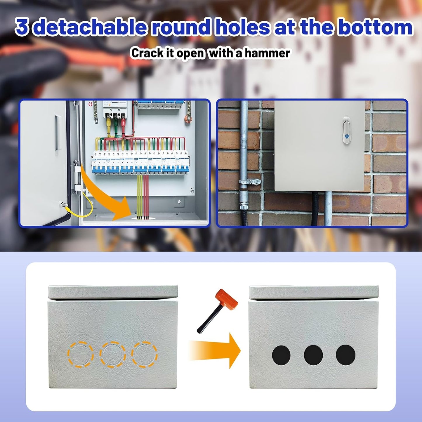 Outdoor Electrical Box 12 x 8 x 6''D NEMA 4X Enclosure Steel Box, Waterproof & Dustproof Outdoor/Indoor Lockable Electrical Junction Box, with Mounting Plate