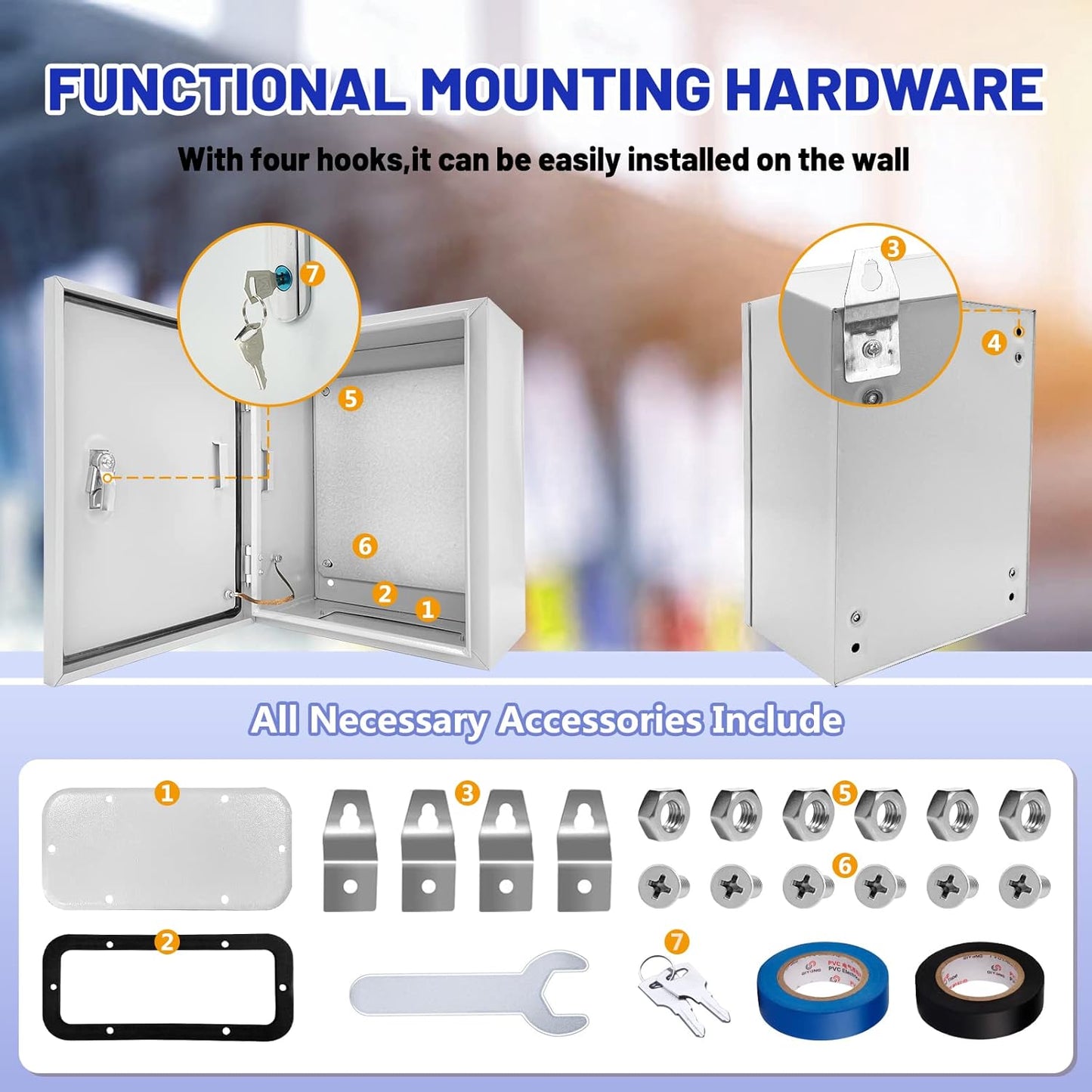 Outdoor Electrical Box 16 x 12 x 8”D NEMA 4X Enclosure Steel Box, Waterproof & Dustproof Outdoor/Indoor Lockable Electrical Junction Box, with Mounting Plate