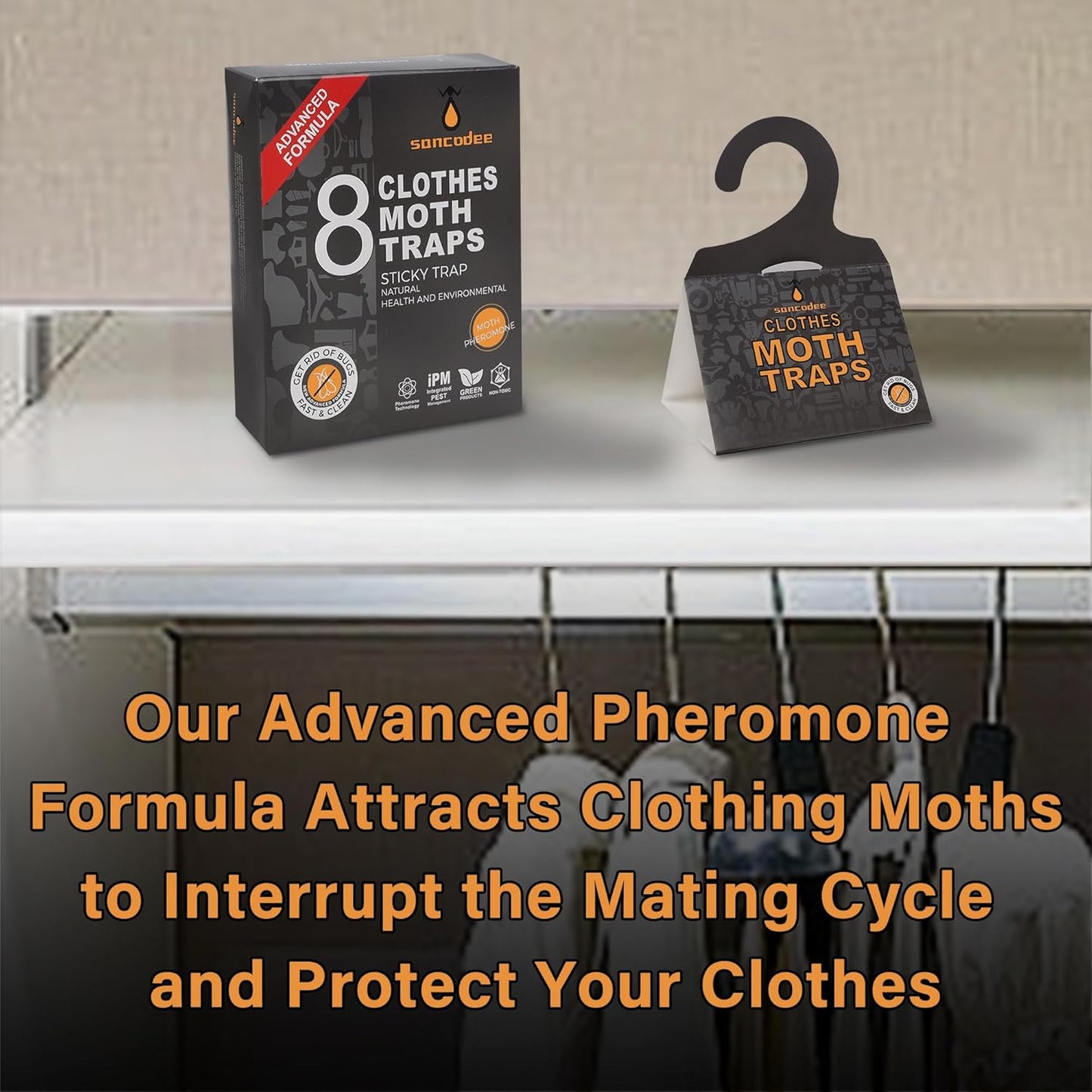 8 Pack Clothes Moth Traps with Natural Pheromones, Clothing Moth Hanging Glue Trap, Sticky Boards for Closets Moths