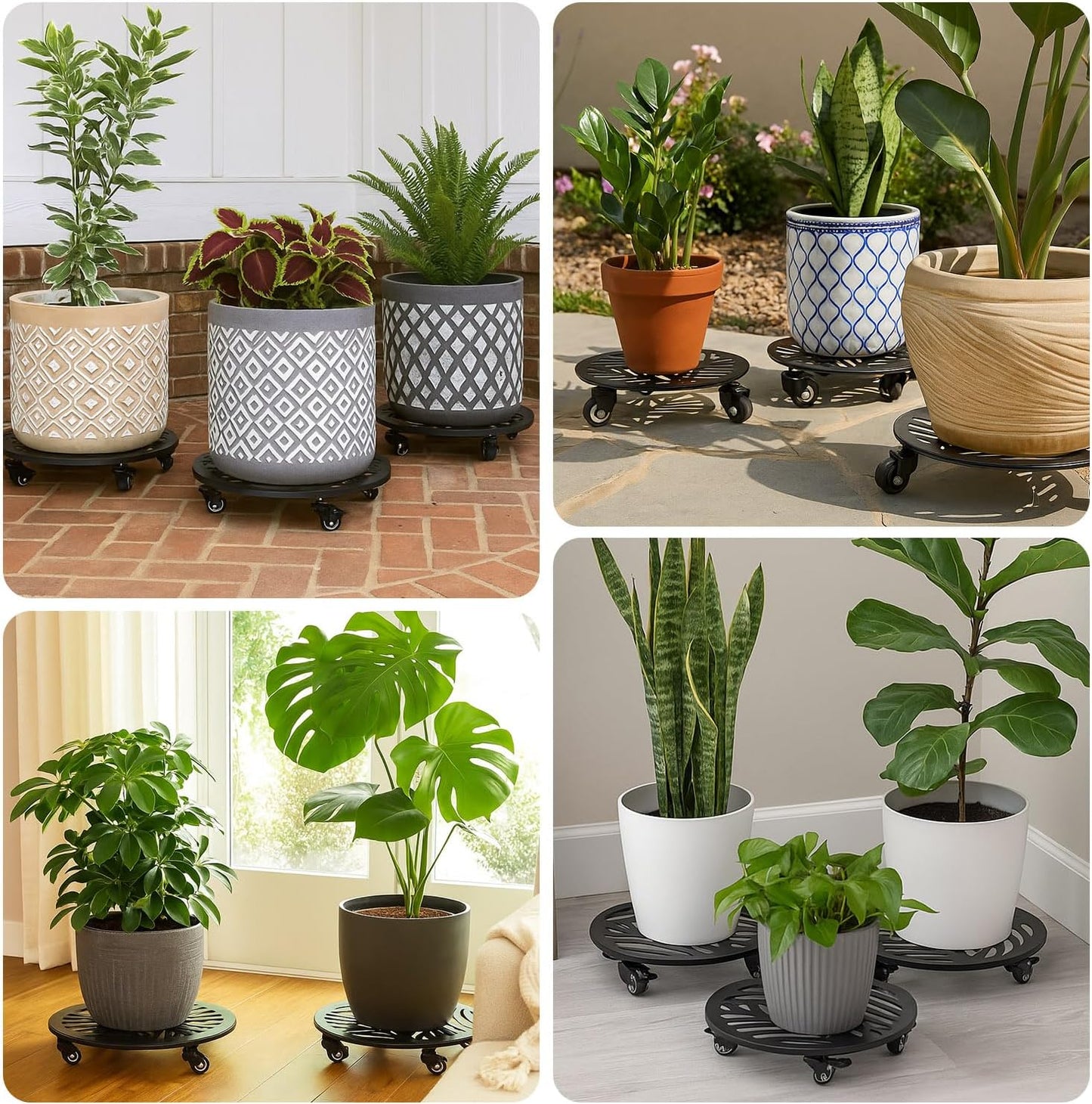 1 Pack 15 inches Extra-Large Metal Plant Caddy with Wheels Heavy-Duty Iron Rolling Plant Stand with Casters Indoor Outdoor Wheeled Plant Roller Base Pot Movers Plant Dolly Coaster Trolley Black