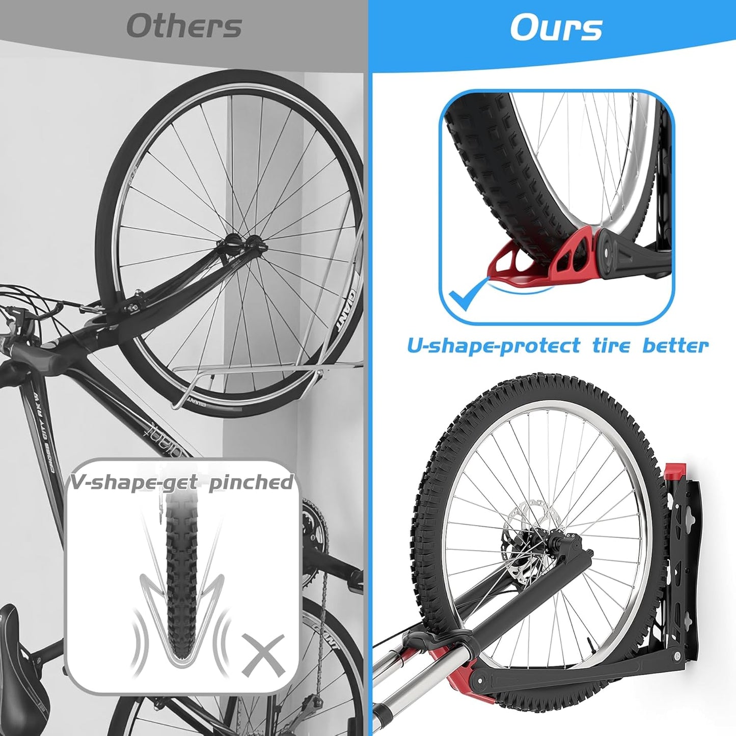 WALMANN BIKEPAL No Lifting Wall Mount Swivel Bike Rack, Wall Bike Hangers for Garage Space Saving Vertical Bike Storage(4 Pack)