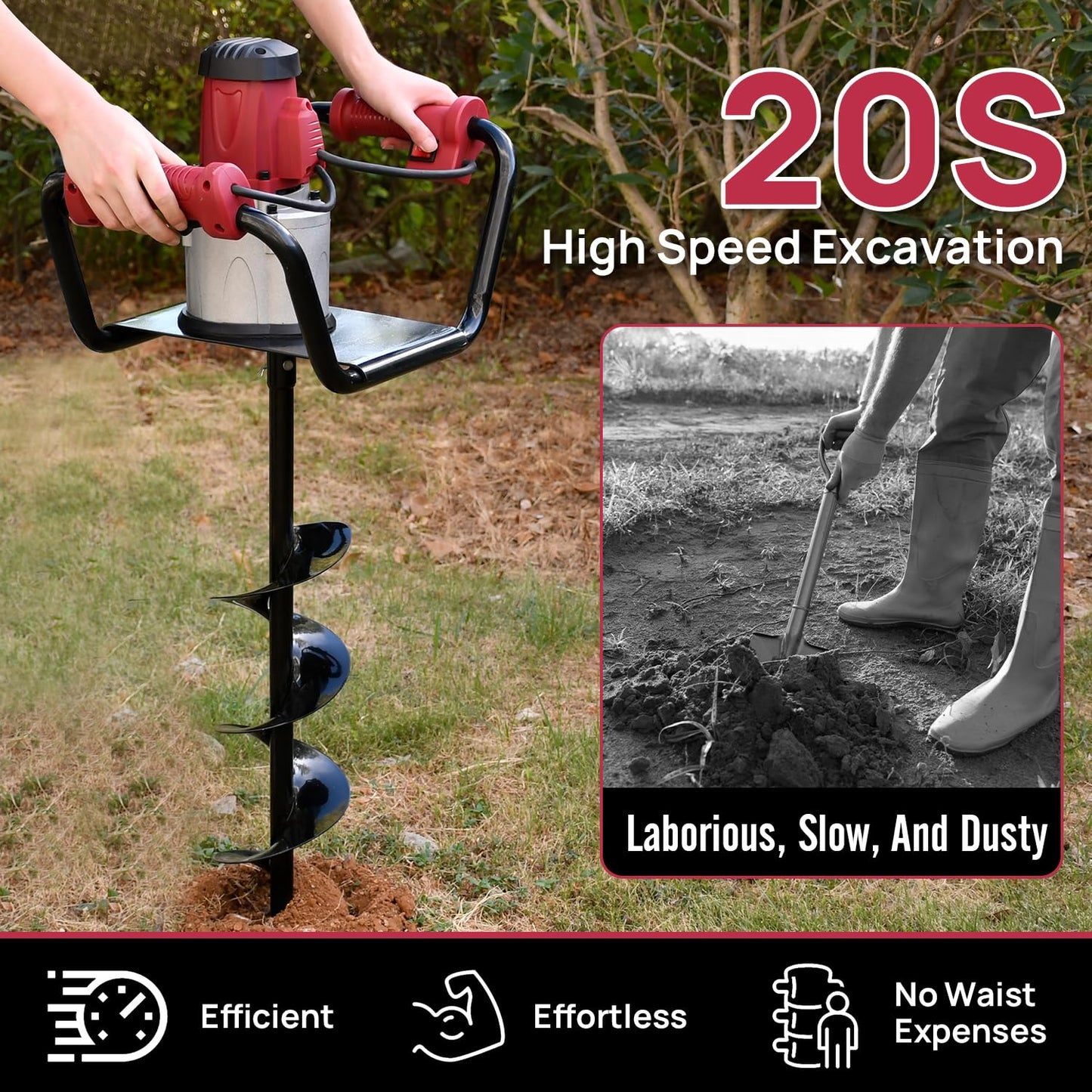 DC HOUSE 1500W Electric Post Hole Digger Earth Auger Hole Digger Digging Tools Auger with 6" Digging Bit Set with Reverse Function, Prune Farmland and Garden