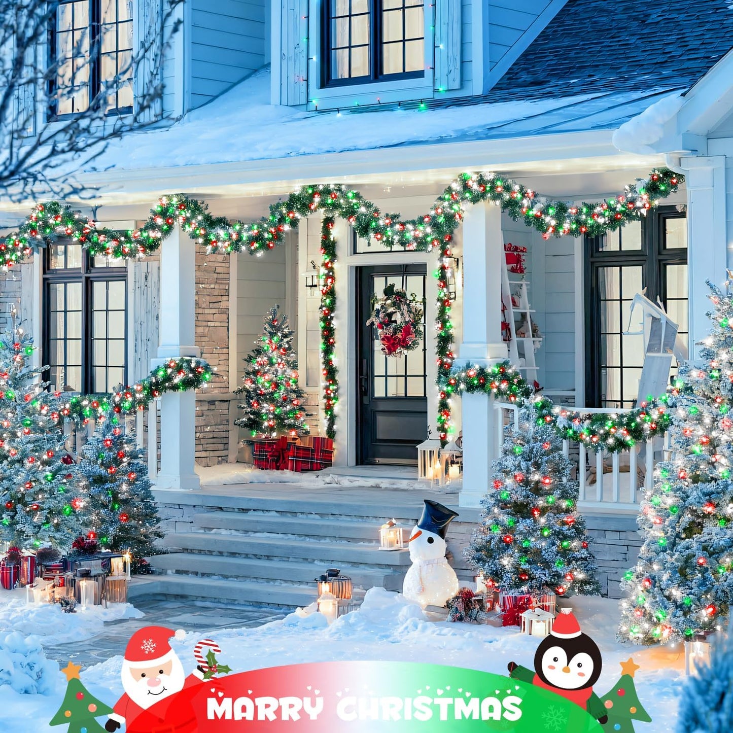 JMEXSUSS 2 Pack Red White and Green Solar Christmas Lights, Each 33FT 100 LED Solar String Lights Outdoor, Waterproof Solar Fairy Lights for Outside Christmas Decorations