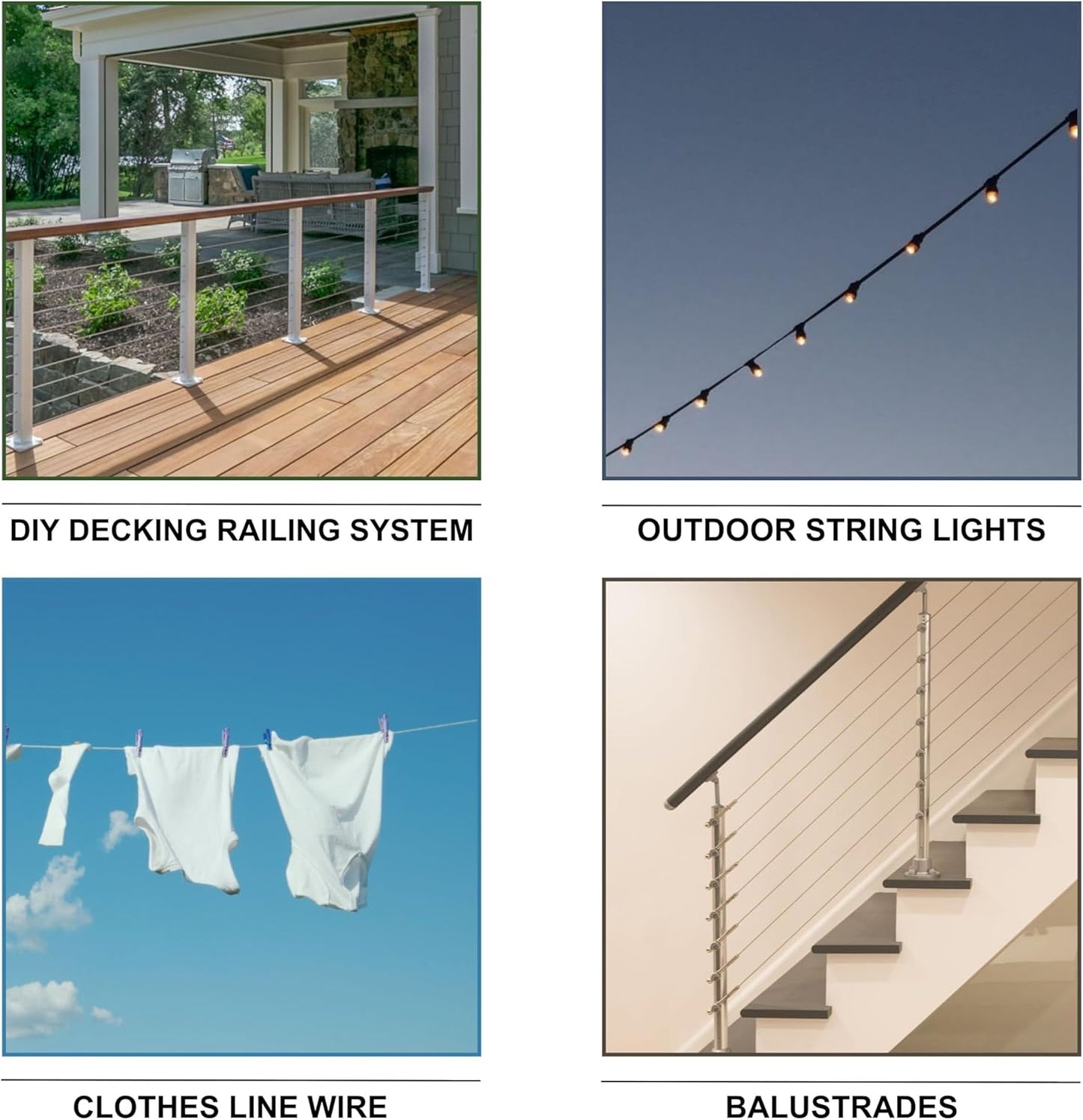 304 Stainless Steel Cable Wire Rope 3/8" 7x19-150 ft Reel for DIY Cable Decking Railing System, Marine Grade