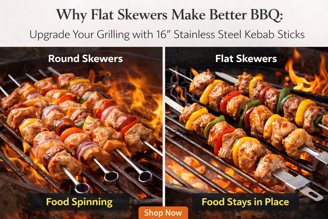 “Why Flat Skewers Make Better BBQ: Upgrade Your Grilling with 16” Stainless Steel Kebab Sticks”