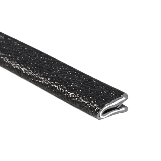 TRIM-LOK Edge Trim - Fits 1/64" Edge, 3/8” Leg Length, 250’ Length - Single Gripping Finger - Black, Pebble Texture - Flexible PVC Edge Protector
