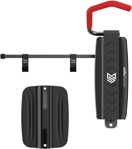 STELLARMOUNTS Bike Wall Mount - Wheel Hook Bracket - Industrial Class Bikcycle Rack Holds Up to 77 lbs - Secure Bike Storage Can be Mounted on Indoor/Outdoor Walls, Black/Red