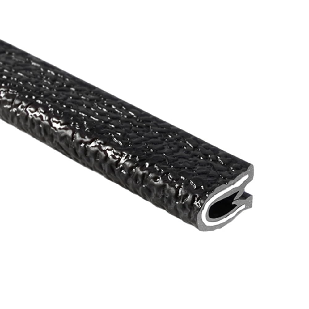 TRIM-LOK Edge Trim - Fits 1/16" Edge, 7/16” Leg Length, 25’ Length - Dual Gripping Fingers - Black, Pebble Texture - Flexible PVC Edge Protector