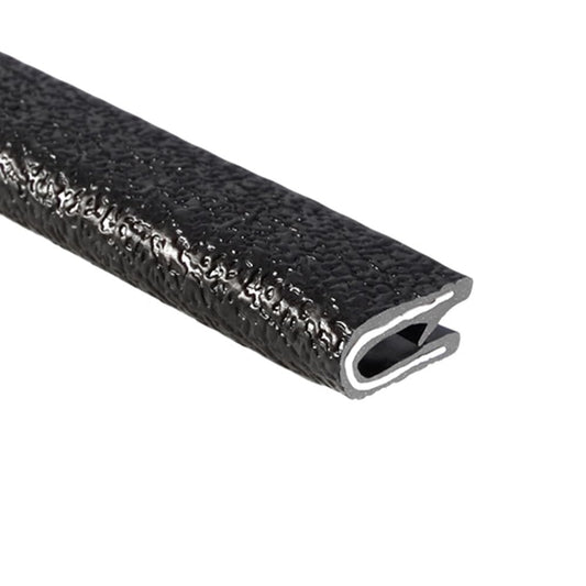 TRIM-LOK Edge Trim - Fits 3/32'' Edge, 9/16” Leg Length, 25’ Length - Single Gripping Finger - Black, Pebble Texture - Flexible PVC Edge Protector