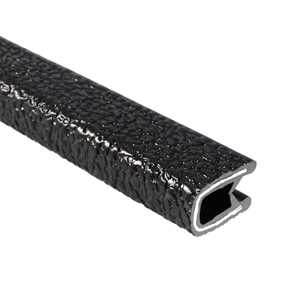 TRIM-LOK Edge Trim - Fits 3/16" Edge, 17/32” Leg Length, 100’ Length - Dual Gripping Fingers - Black, Pebble Texture - Flexible PVC Edge Protector