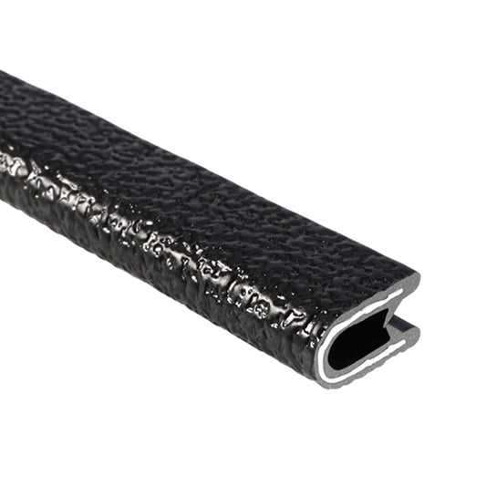 TRIM-LOK Edge Trim - Fits 5/32" Edge, 9/16” Leg Length, 25’ Length - Dual Gripping Fingers - Black, Pebble Texture - Flexible PVC Edge Protector