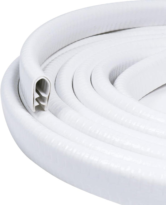 Edge Trim White U-Channel Rubber Trim Edge with Metal 1/2" X 3/8" - Fit Gap 3/64" to1/4 Car Door Edge Sealing Strip, PVC Weather Stripping with Steel, Metal Edge Protector, 32FT