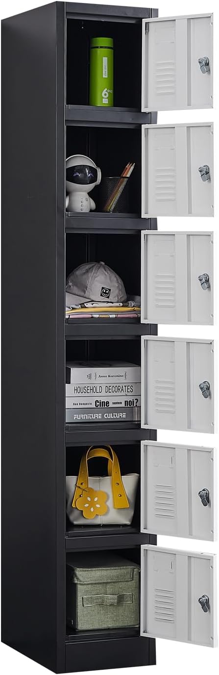 71" Heavy-Duty Steel Locker Cabinet (6-Door 6-Tier) - Secure Storage for School Lockers, Office Employee, Gym & Home Organization - Industrial Metal Lockers
