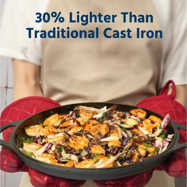 COOKLIFE 12 Inch Lightweight Pre-Seasoned Cast Iron Griddle - Smooth Polished Surface, Easy to Clean Cast Iron skillets Use in the Oven, on the Stove or Grill, Over a Campfire