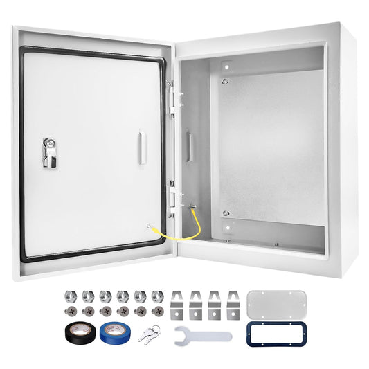 Outdoor Electrical Box 16 x 12 x 6''D NEMA 4X Enclosure Steel Box, Waterproof & Dustproof Outdoor/Indoor Lockable Electrical Junction Box, with Mounting Plate
