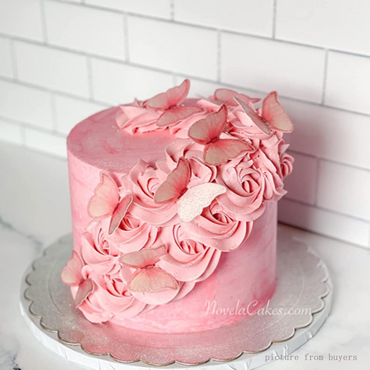 Weraru 48Pcs Edible Wafer Paper Butterflies Cupcake Topper Pink Cake Decorations