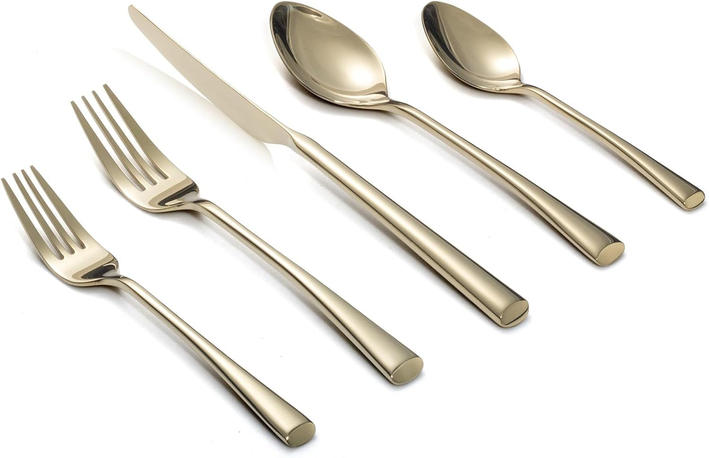 Alata Bailey Champagne Gold 20-Piece Forged Stainless Steel Flatware Set Cutlery Set, Service for 4, Silver Finish, Dishwasher Safe