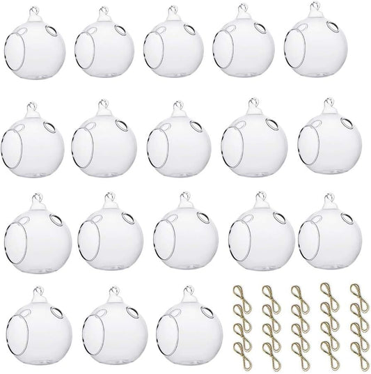 18 Pcs Clear Hanging Glass Candle Holder Decorative Hanging Chandeliers, 3.15"/8cm Led Light Candleholders Mini Home Decor Planters, Small Plant Terrarium Globes for Garden Wedding Party Decoration