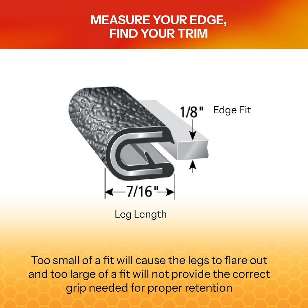 TRIM-LOK Edge Trim - Fits 1/8" Edge, 7/16” Leg Length, 250’ Length - Single Gripping Finger - Black, Pebble Texture - Flexible PVC Edge Protector