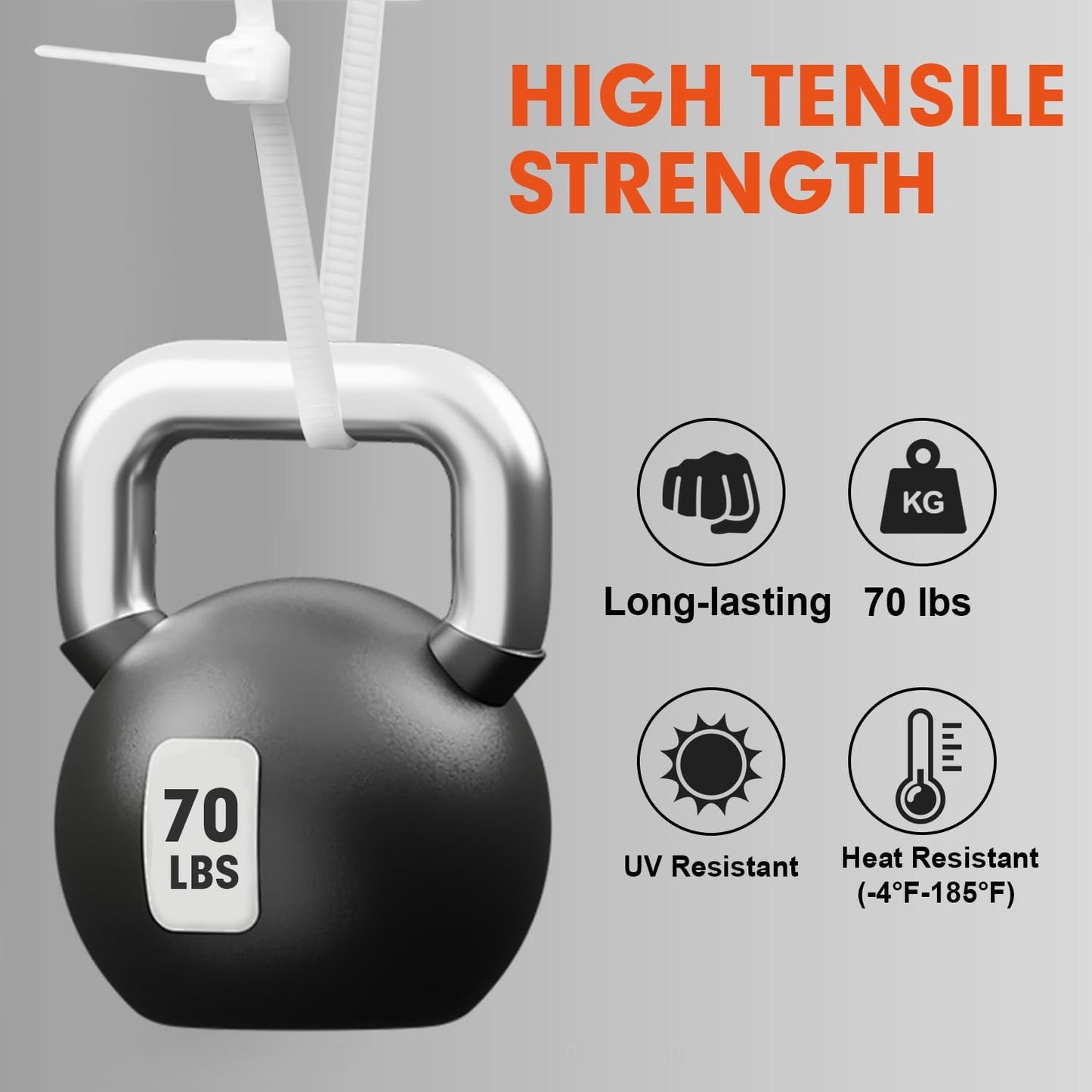 Zip Ties, RAZCC 1200pcs White Cable Zip Ties 8 Inch, Heavy Duty Plastic Wire Ties with 70lb Tensile Strength, Self-Locking White Nylon Tie Wraps for Indoor and Outdoor