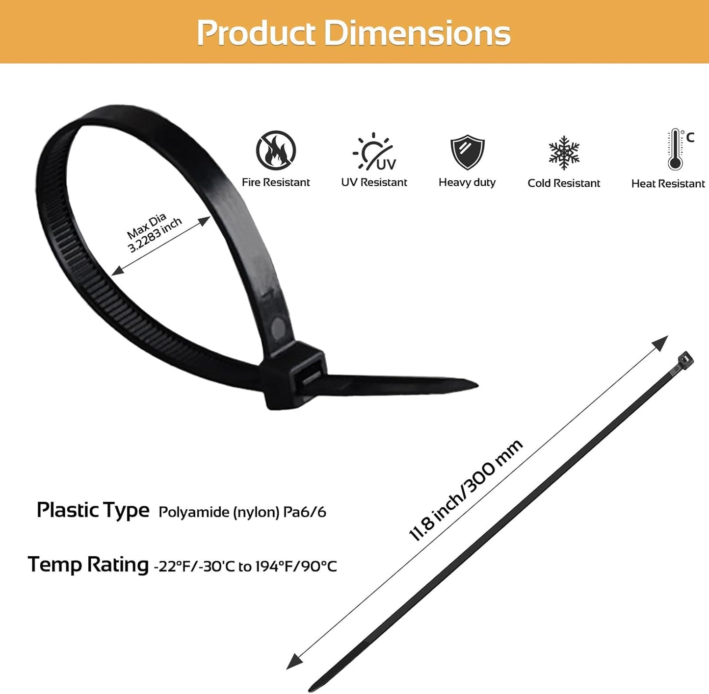 5000pcs 12Inch Black Cable Tie,Nylon Zip Ties,Industrial Grade,50 Pounds Tensile Strength,UV Resistant,Heavy Duty,for Home,Garden Trellis,Office,Garage and Workshop