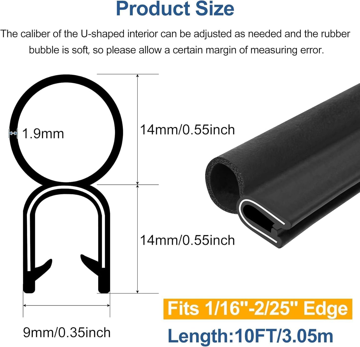 Automotive Door Weather Stripping 10Ft Car Door Rubber Edge Trim Seal Strip Gasket with Top Bulb Easy to Install for Car Bus Camper Boat RV Truck Doors and Home Applications