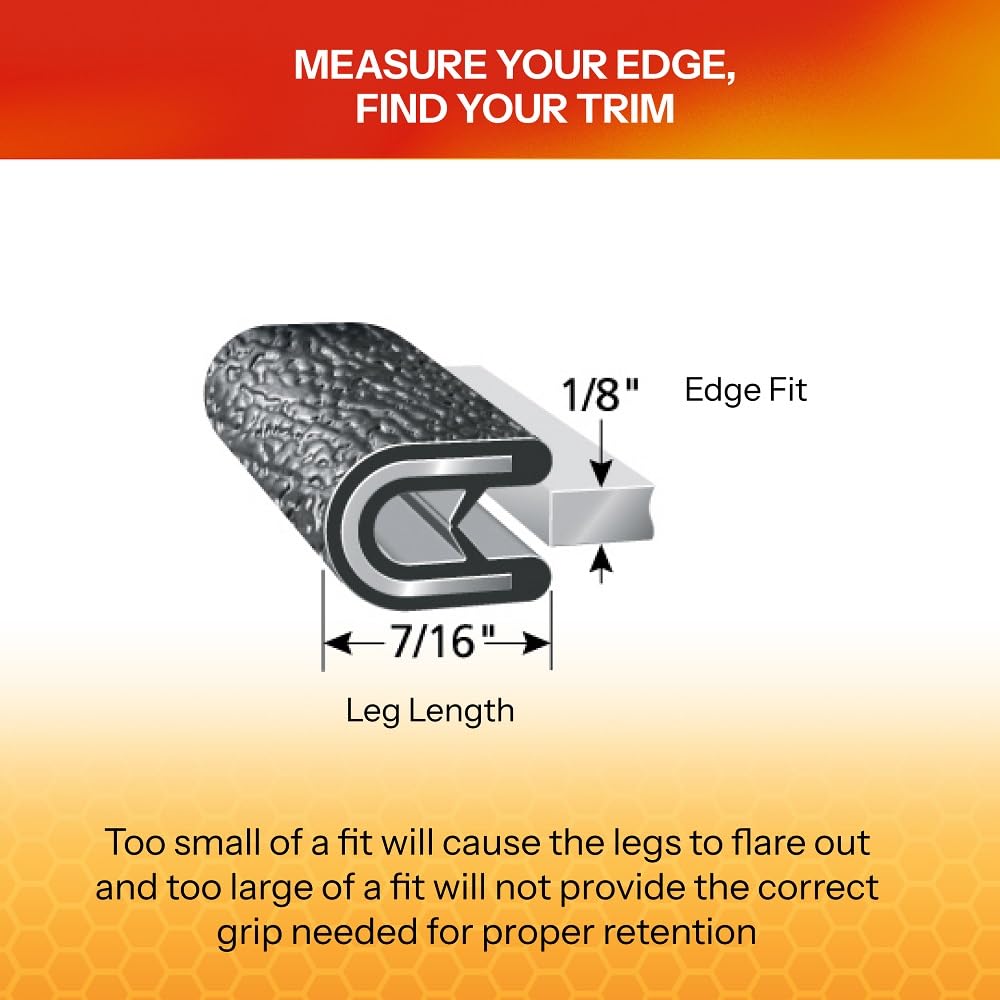 TRIM-LOK Edge Trim - Fits 1/8" Edge, 7/16” Leg Length, 100’ Length - Dual Gripping Fingers - Black, Pebble Texture - Flexible PVC Edge Protector