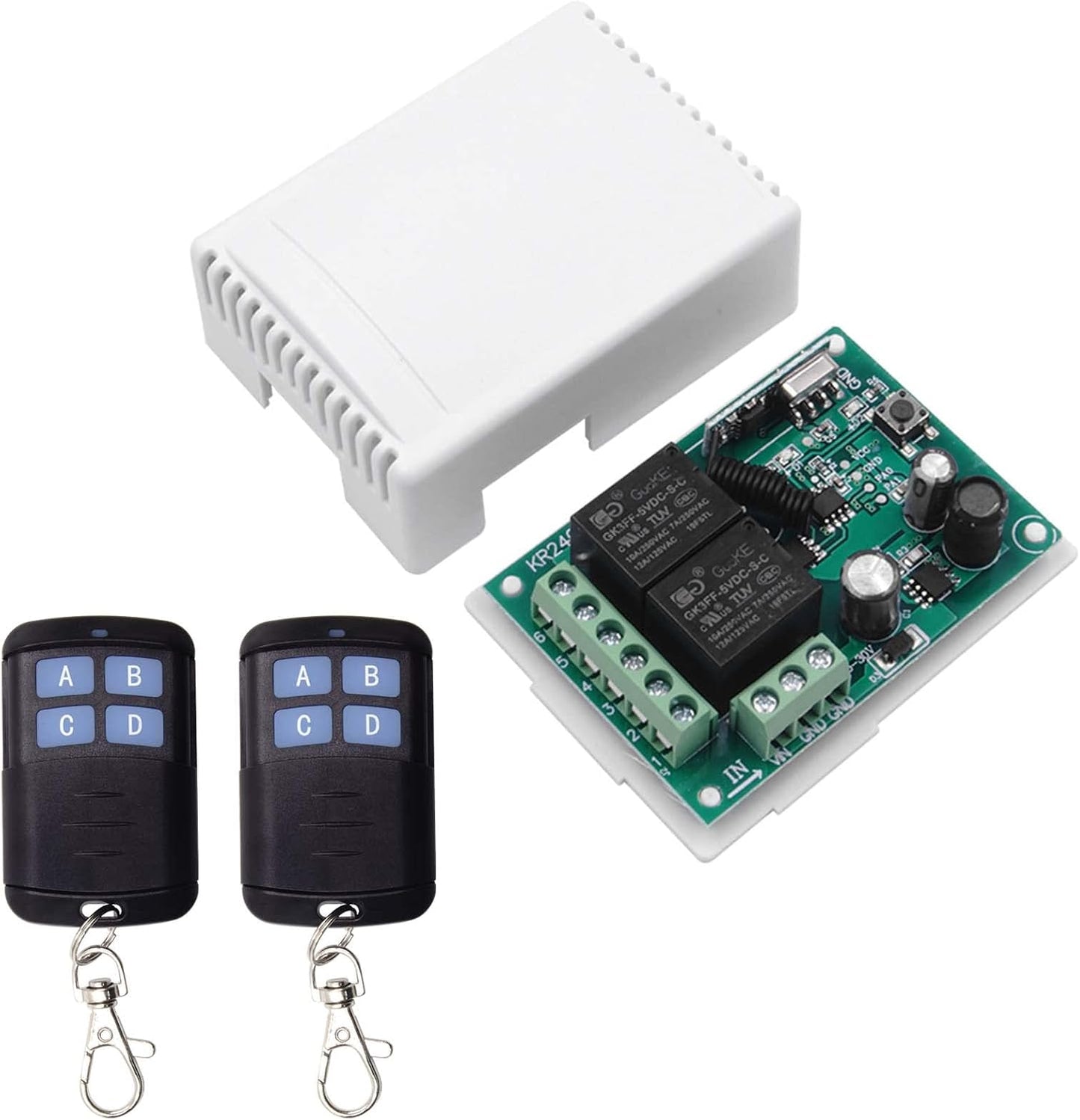 QIACHIP 12V 24V Wireless RF Remote Control Relay Switch Universal 2 Ch 433MHz Receiver Momentary or Toggle Switch with 2 Transmitters for Garage Door Openers LED Lights Motor Curtain