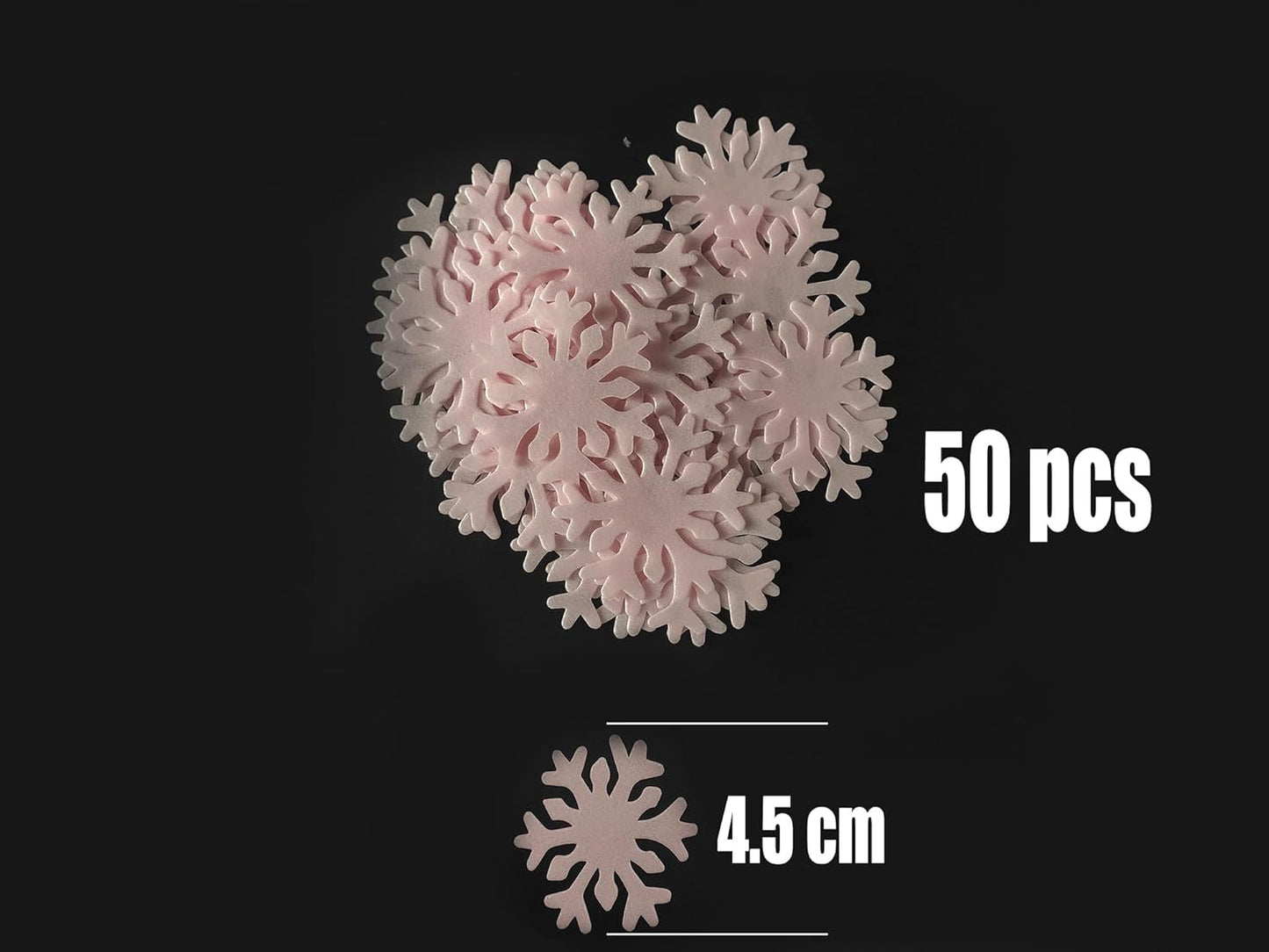 50pcs Edible Pink Snowflakes for Cake Decorating Cupcake Toppers for Christmas Winter frozen Theme Birthday Party Decorations