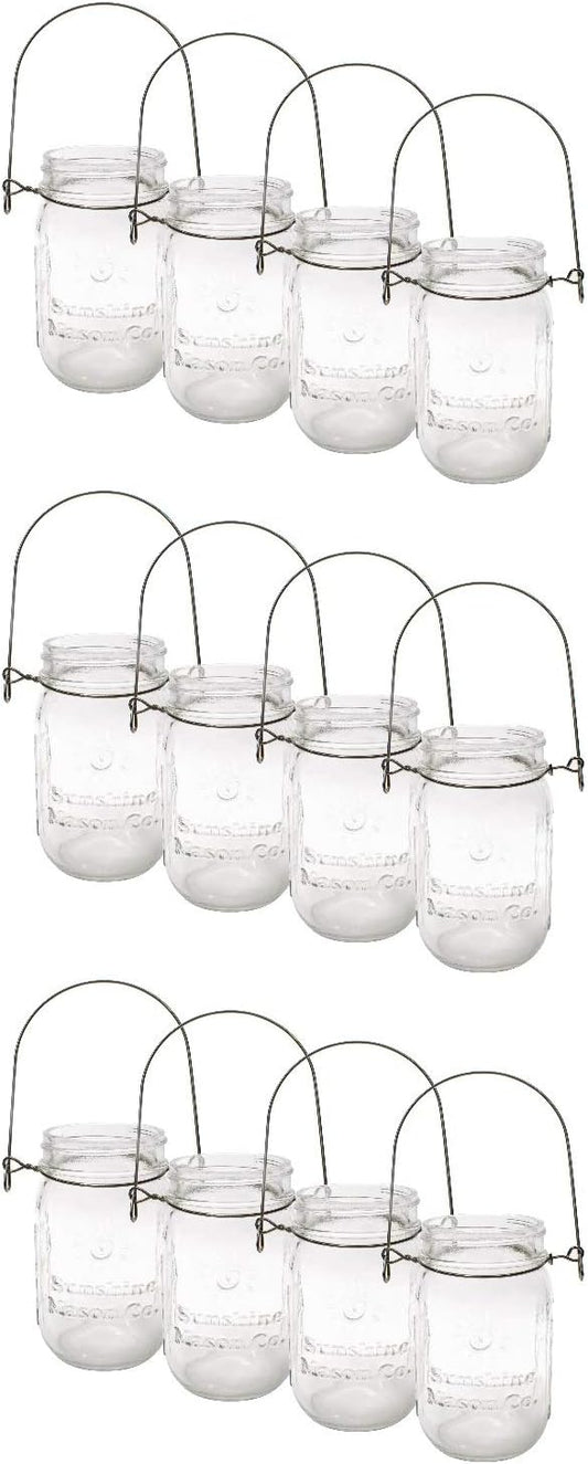 Pint Sized Glass Mason Jars with Hanger Handles Set of 12