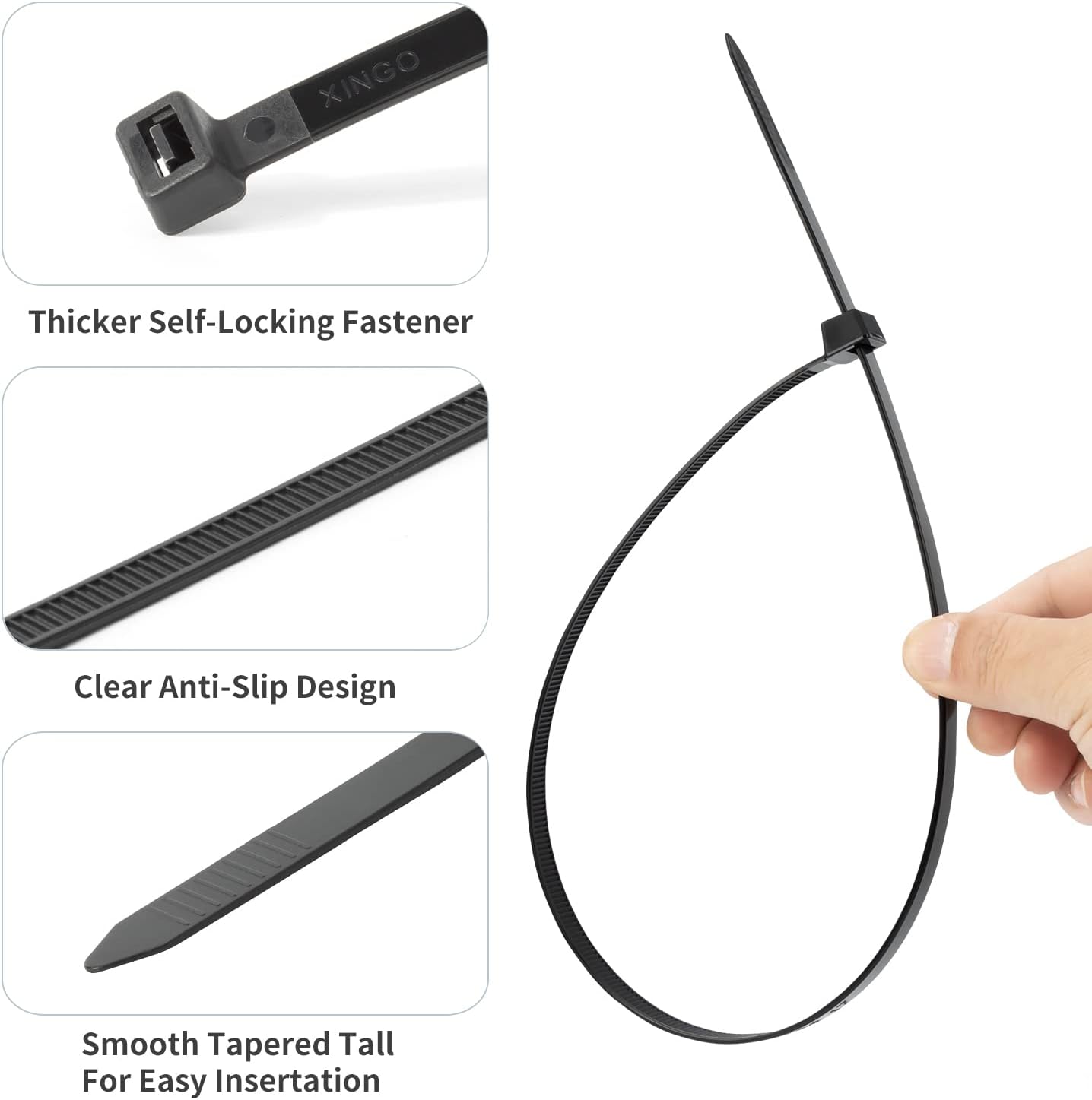 XINGO 20 Inch Black Large Heavy Duty Zip Ties 100 Pack, 200 LBS Ultra Strong Plastic Wire Ties, Large Cable Ties Extra Long Tie Wraps, Indoor and Outdoor UV Resistant