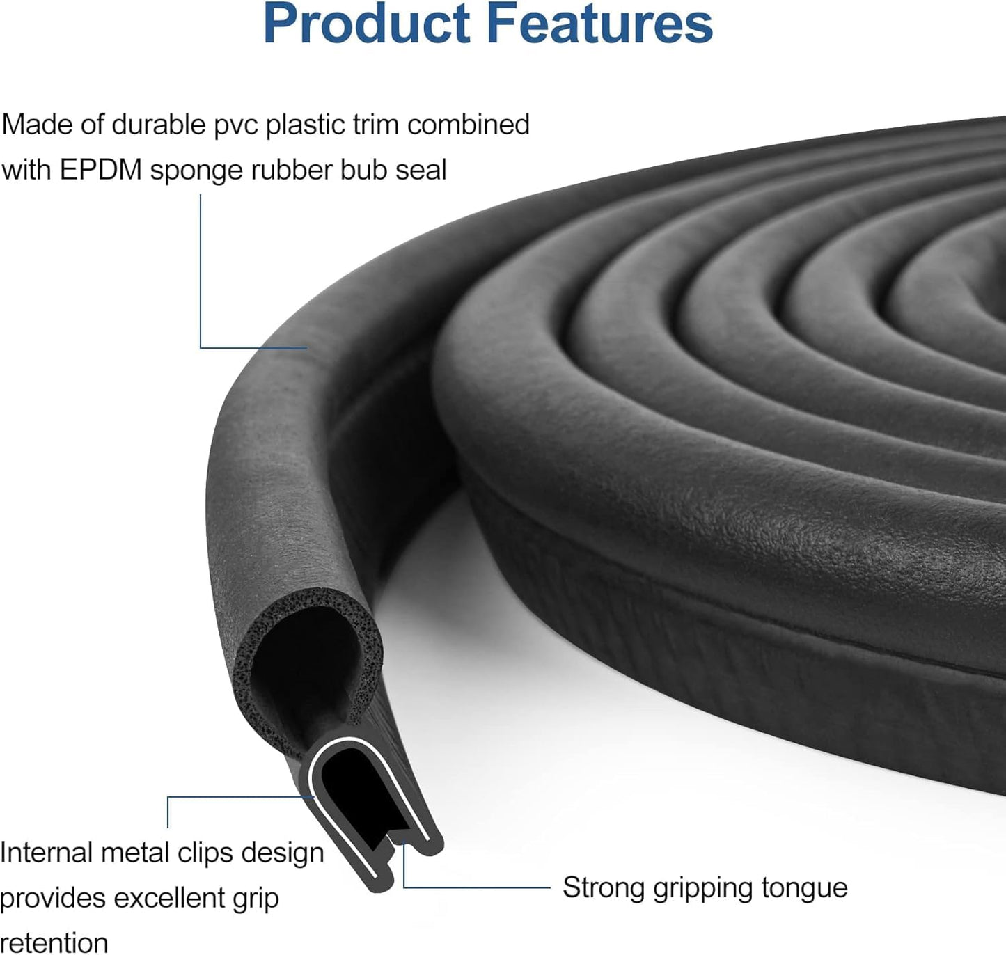 Automotive Door Weather Stripping 12Ft Car Door Rubber Edge Trim Seal Strip Gasket with Top Bulb Easy to Install for Car Bus Camper Boat RV Truck Doors and Home Applications