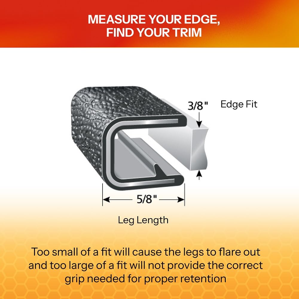 TRIM-LOK Edge Trim - Fits 3/8" Edge, 5/8” Leg Length, 25’ Length - Single Gripping Finger - Black, Pebble Texture - Flexible PVC Edge Protector