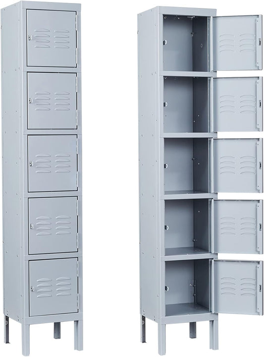 Letaya Metal Lockers, 5 Doors -66" Tall Steel Storage Cabinets Lockable for Employees, School,Gym, Home,Office,Mudroom,Industrial Lockers (Gray)