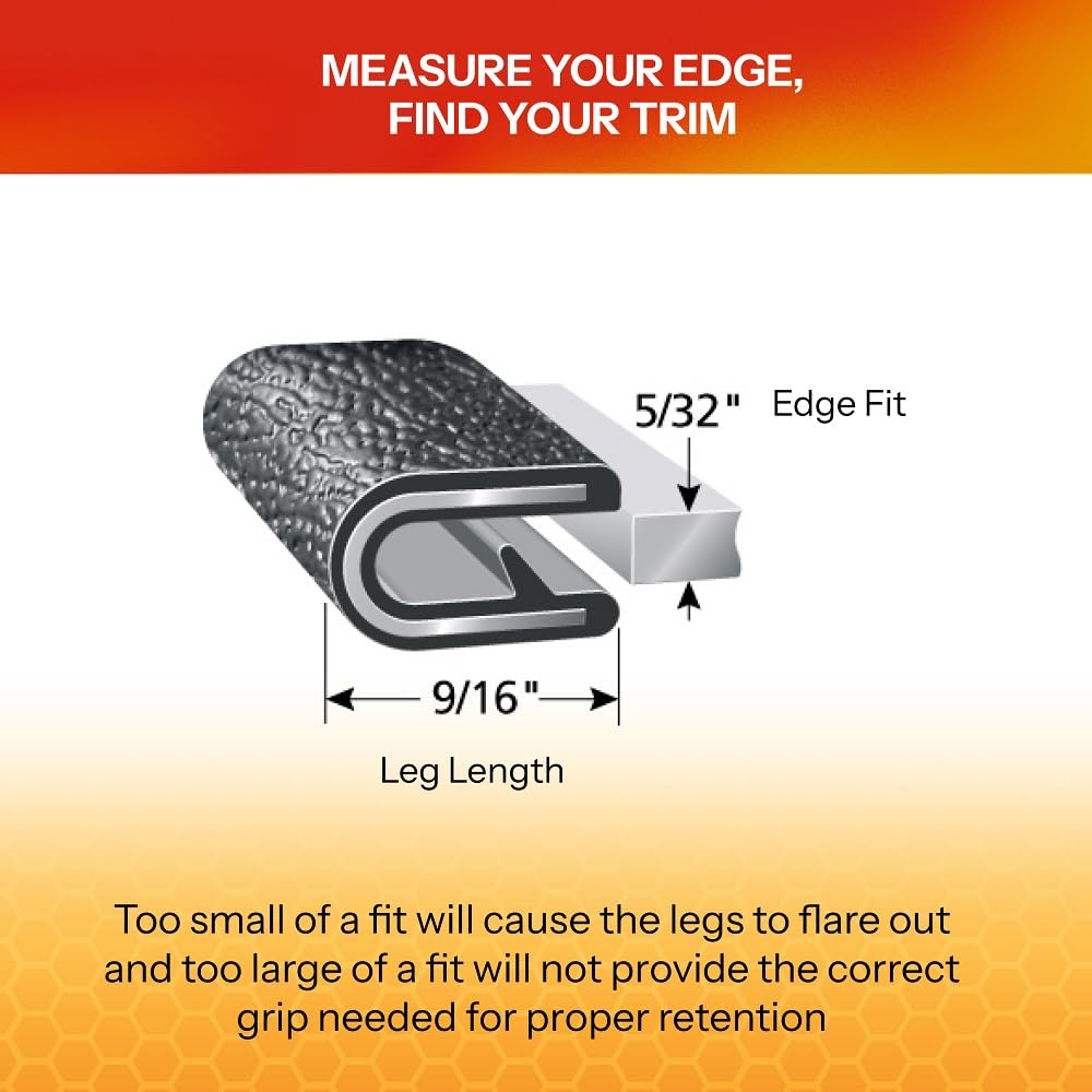 TRIM-LOK Edge Trim - Fits 5/32" Edge, 9/16” Leg Length, 250’ Length - Single Gripping Finger - Black, Pebble Texture - Flexible PVC Edge Protector