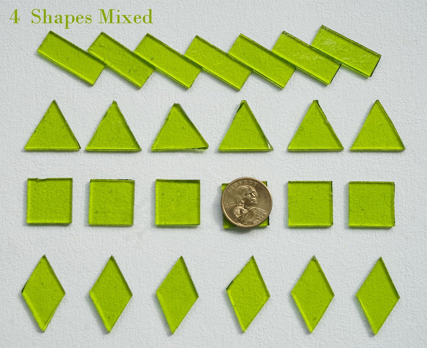 4 Shapes Large Transparent Mosaic Tiles for Mosaic Crafts, 200G Textured Stained Glass Supplies for Glass Mosaic Pieces, 70pcs Bulk Glass Mosaic Tiles for Glass on Glass Project, Green Grass