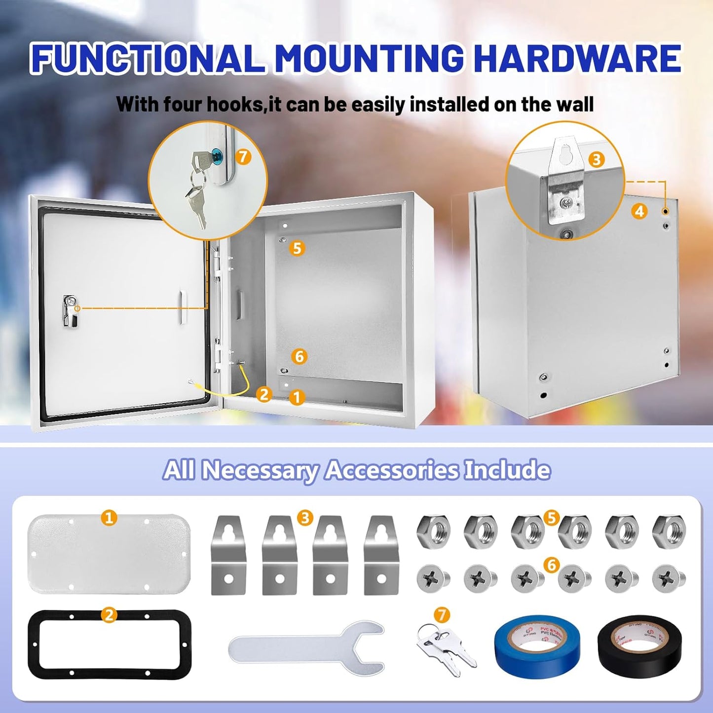 Outdoor Electrical Box 16 x 16 x 6''D NEMA 4X Enclosure Steel Box, Waterproof & Dustproof Outdoor/Indoor Lockable Electrical Junction Box, with Mounting Plate