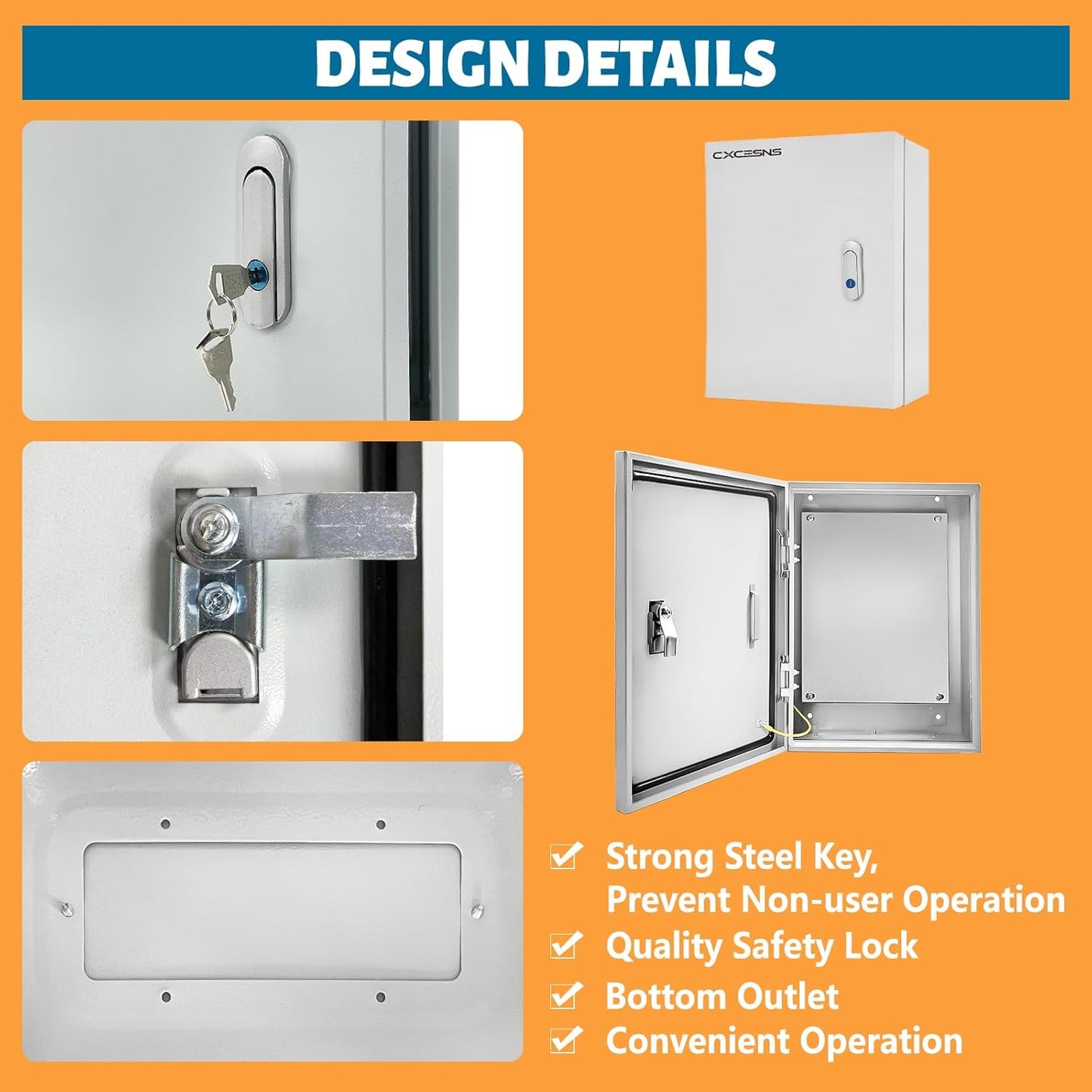 Outdoor Electrical Box 24 x 16 x 10''D NEMA 4X Enclosure Steel Box, Waterproof & Dustproof Outdoor/Indoor Lockable Electrical Junction Box, with Mounting Plate