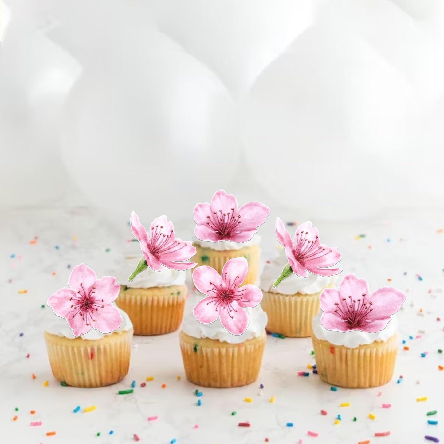 40 PCS Edible Cherry Blossoms Cupcake Toppers Edible Cherry Blossoms Flowers Cake Decorations Wafer Paper Flowers Cupcake Topper for Baby Shower Wedding Birthday Party Decorations Supplies Colorful