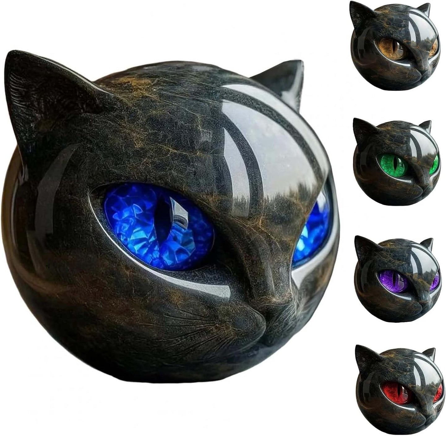 Luxury Black Cat Stone Sculpture Handcrafted Marble Look Resin Statue with Amber Eyes Elegant Home Decor & Gift-Ready Art Piece Figurine Carved Healing Gifts for Cat Lovers (Blue Eyes)