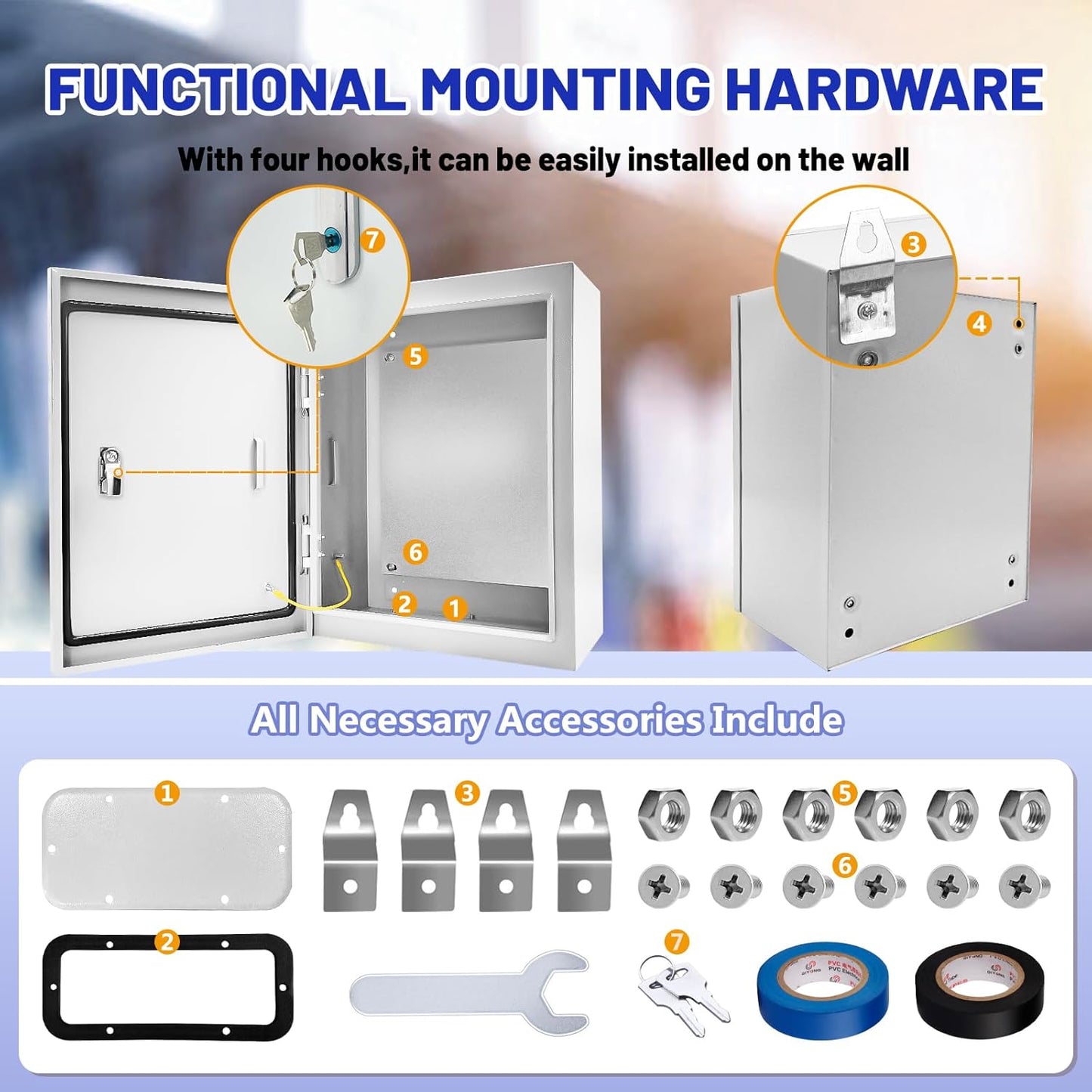 Outdoor Electrical Box 16 x 12 x 6''D NEMA 4X Enclosure Steel Box, Waterproof & Dustproof Outdoor/Indoor Lockable Electrical Junction Box, with Mounting Plate