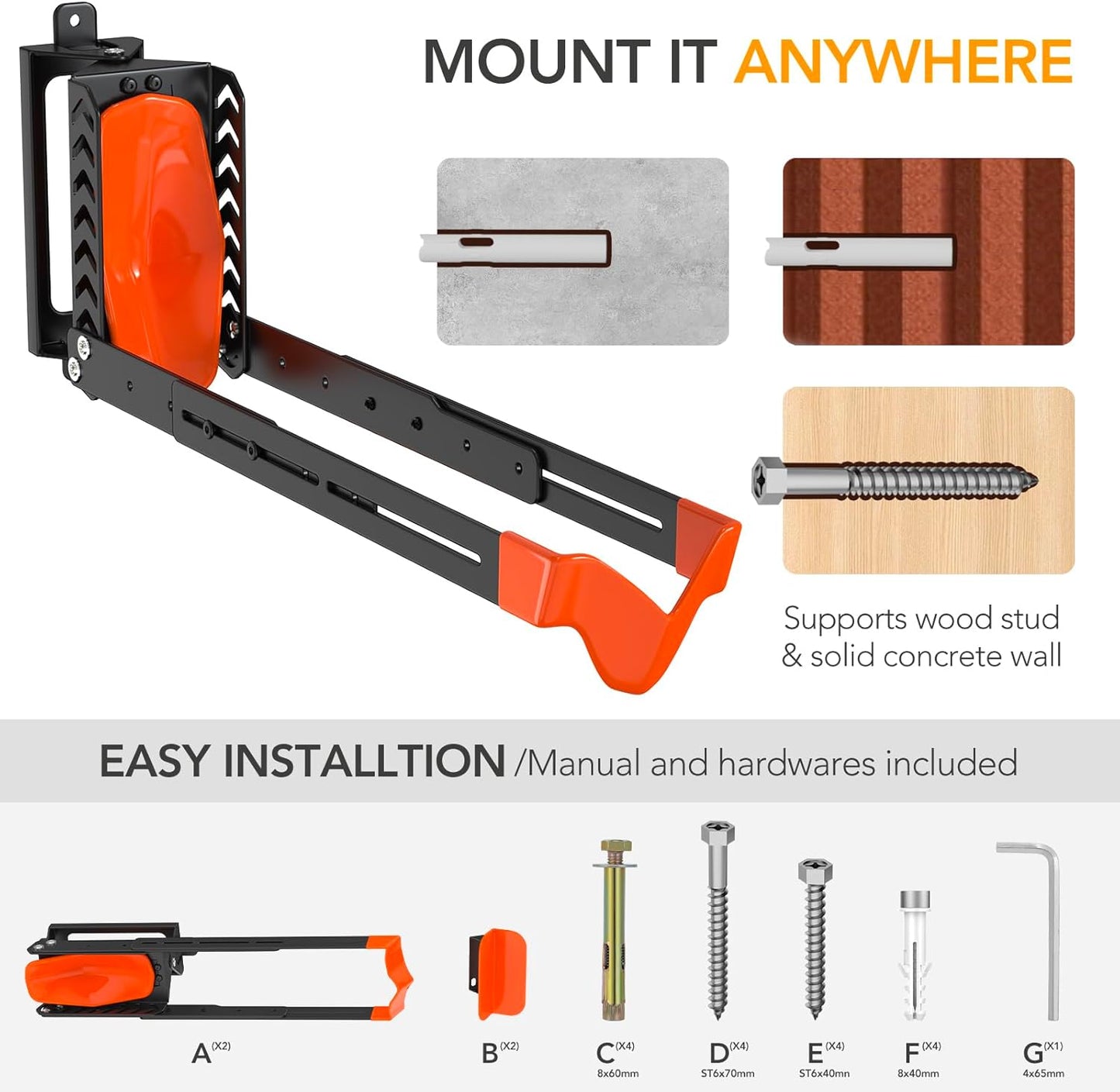 2-Pack Swivel Bike Rack Wall Mount, Bike Hangers for Garage, Space-Saving Vertical Bike Holder, Holds up to 77 lbs, Bicycle Wall Hanger Storage, No Heavy Lifting Required Indoor Hanging Bike Rack