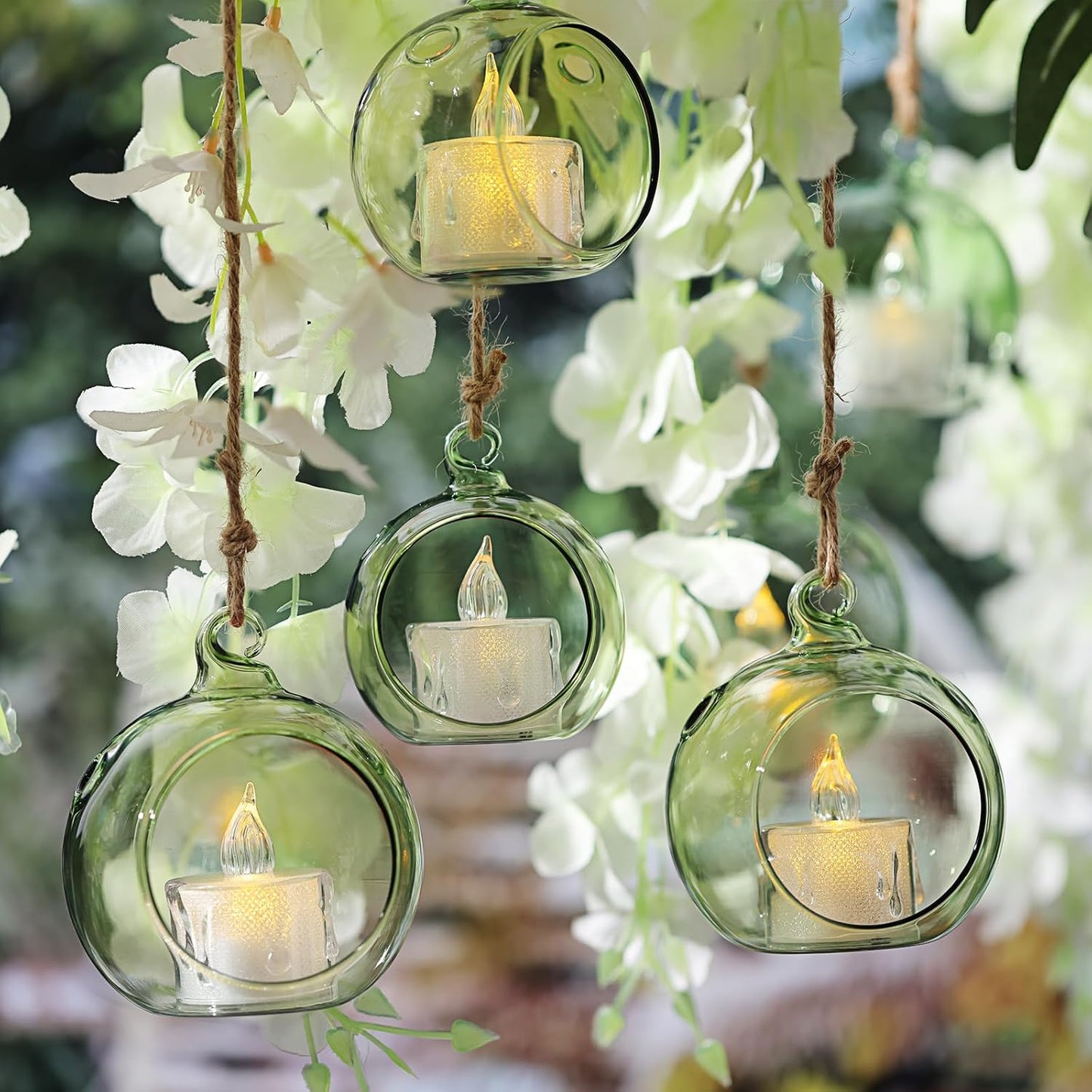 LETINE 12pcs Green Glass Orb Set, 2.17" & 1.93" Spheres for Air Plant Terrarium, Tea Light & Votive Candle Holders - Ideal for Wedding Centerpieces, Christmas Table Decorations, Rehearsal Dinner