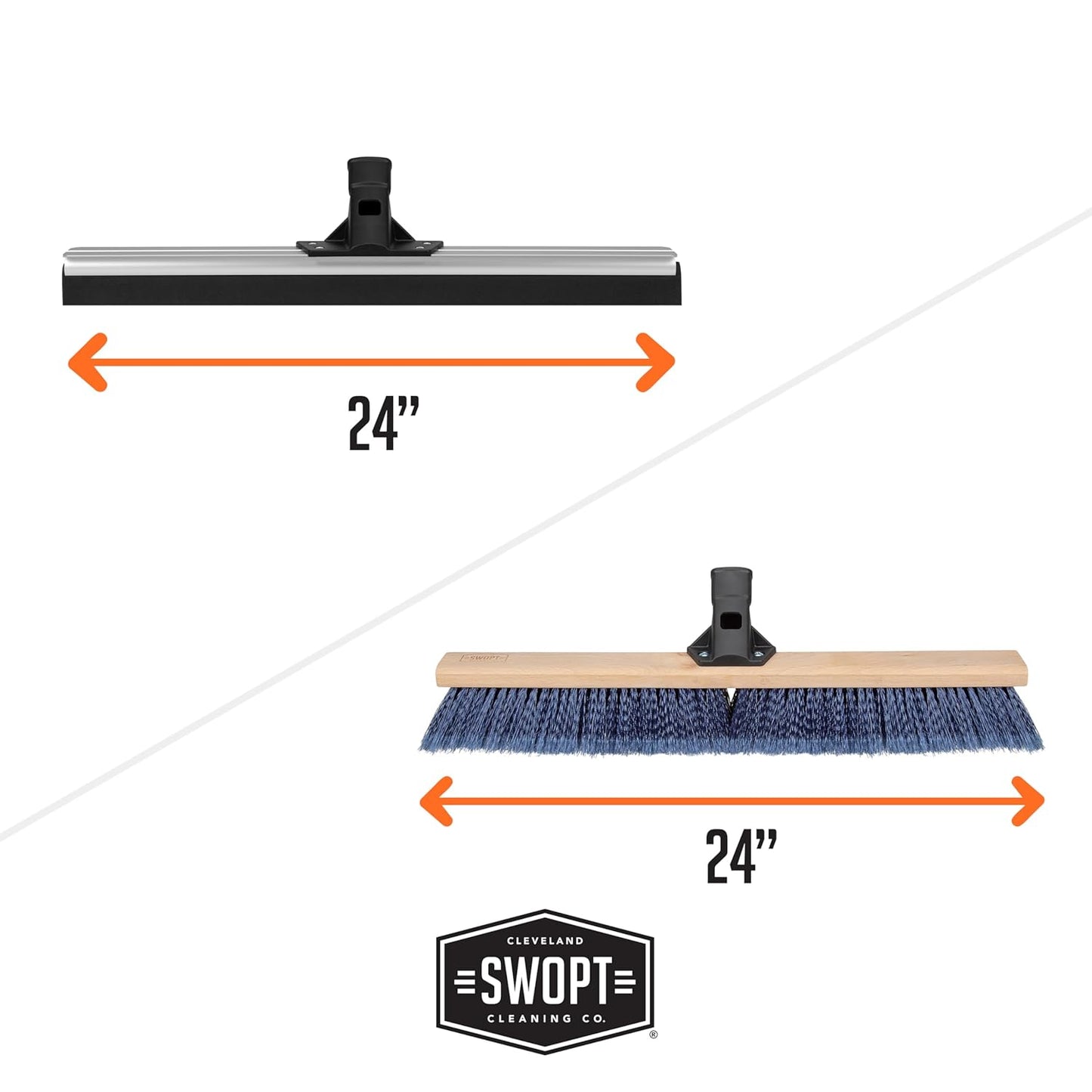 SWOPT 24” Floor Squeegee, 24” Multi-Surface Push Broom + 60" EVA Foam Comfort Grip Wooden Handle, Combo — 2 Cleaning Heads with Long Handle Interchangeable with SWOPT Cleaning Heads