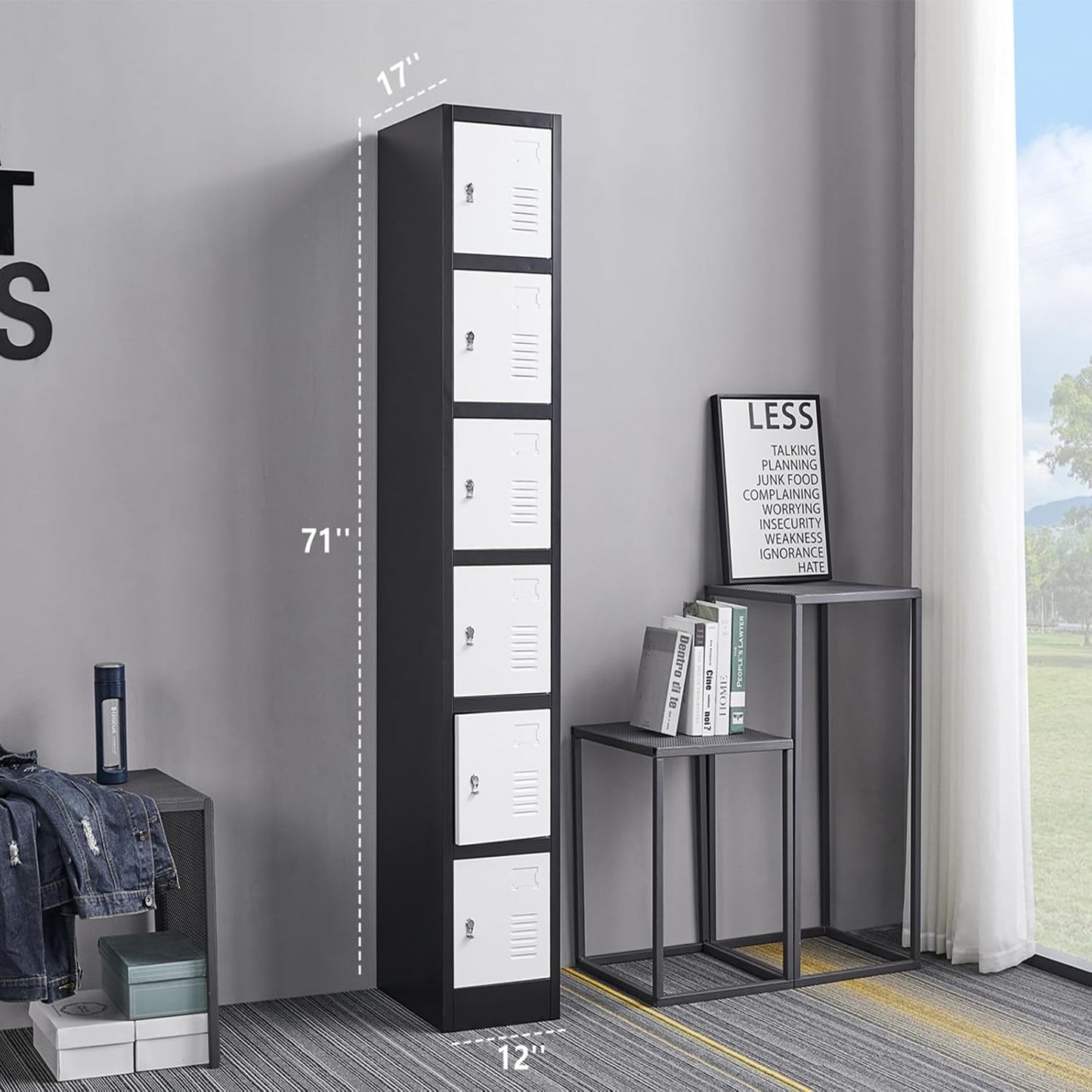 71" Heavy-Duty Steel Locker Cabinet (6-Door 6-Tier) - Secure Storage for School Lockers, Office Employee, Gym & Home Organization - Industrial Metal Lockers