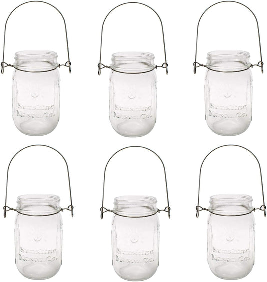 Pint Sized Glass Mason Jars with Hanger Handles Set of 6