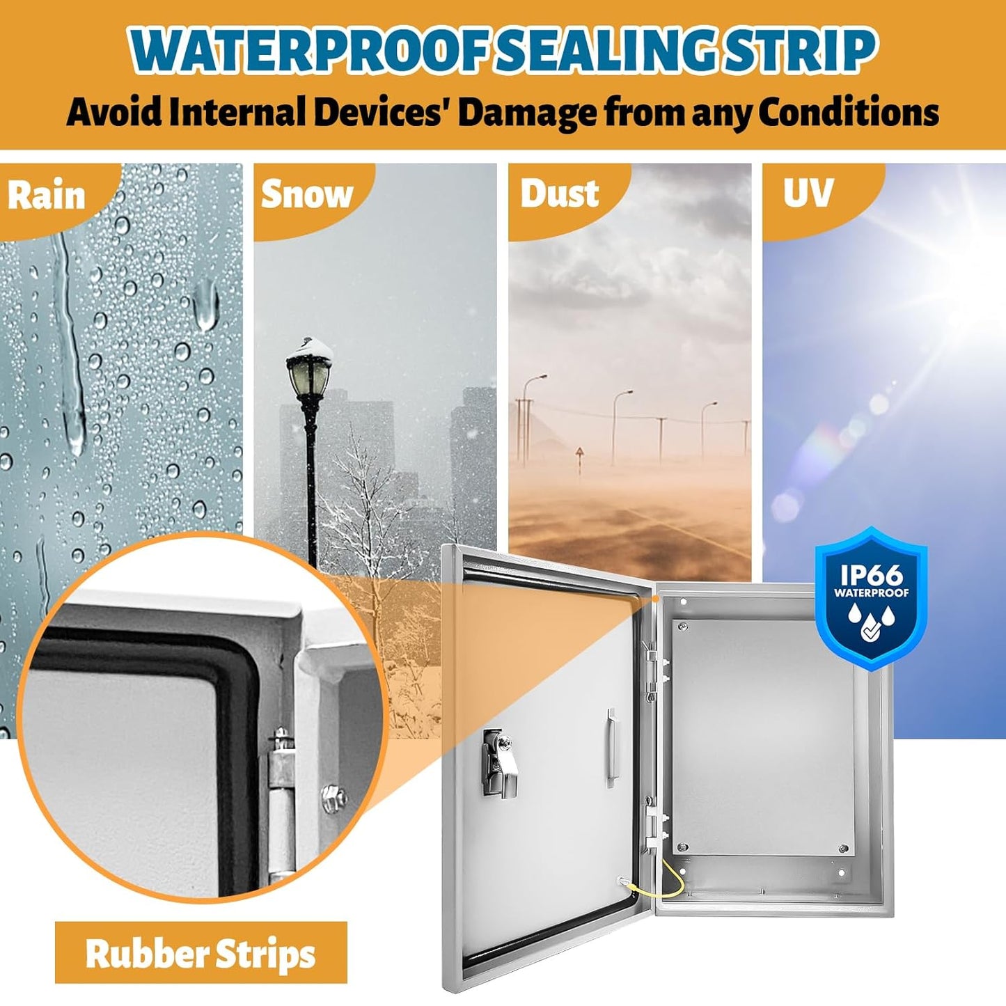 Outdoor Electrical Box 24 x 16 x 10''D NEMA 4X Enclosure Steel Box, Waterproof & Dustproof Outdoor/Indoor Lockable Electrical Junction Box, with Mounting Plate