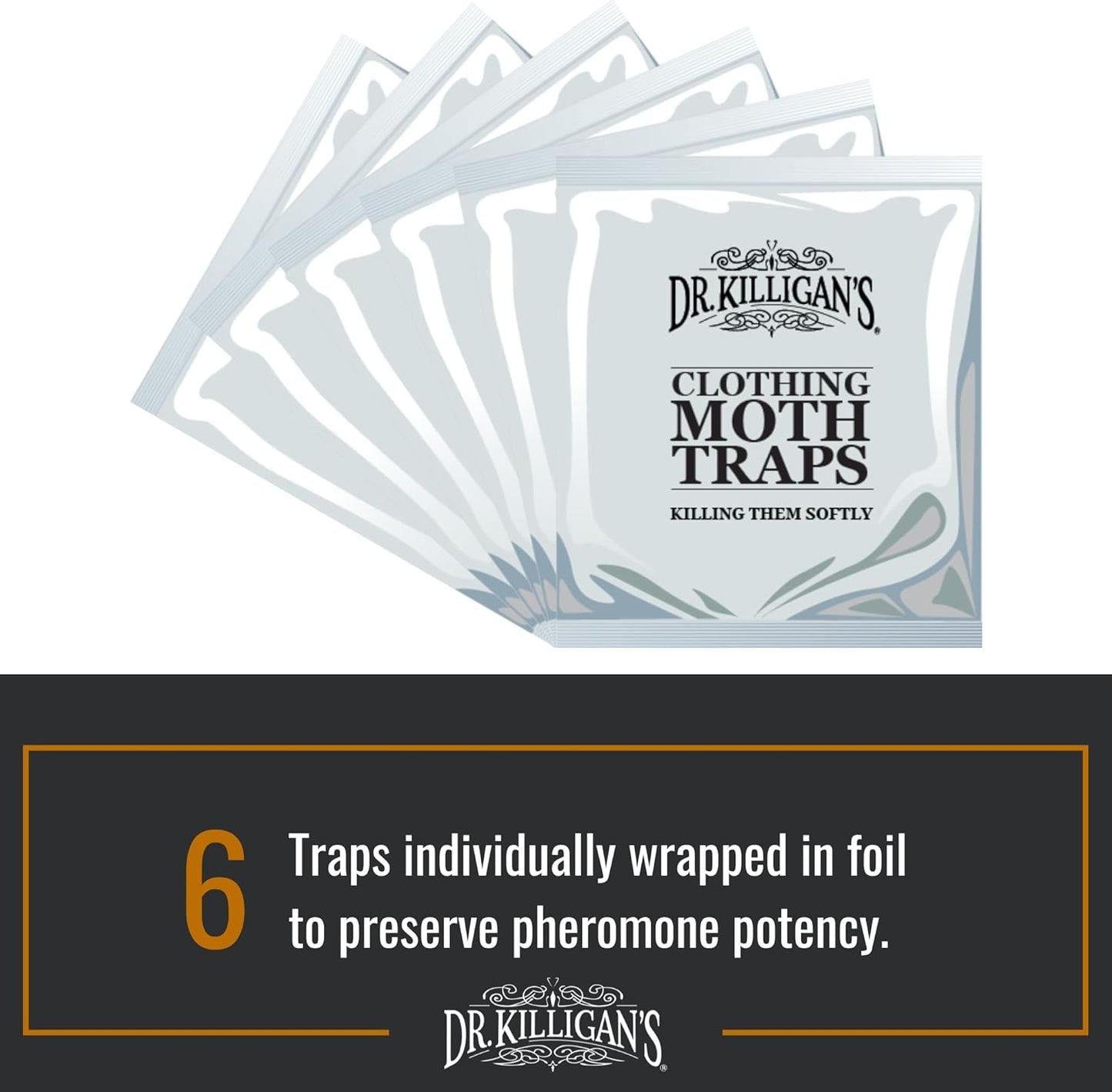 Dr. Killigan's Premium Double Potent Clothing Moth Traps with Pheromones Prime | Organic Clothes Moths Trap with Lure for Closets & Carpet | Case Making Moth Treatment & Prevention (6 Pack, White)