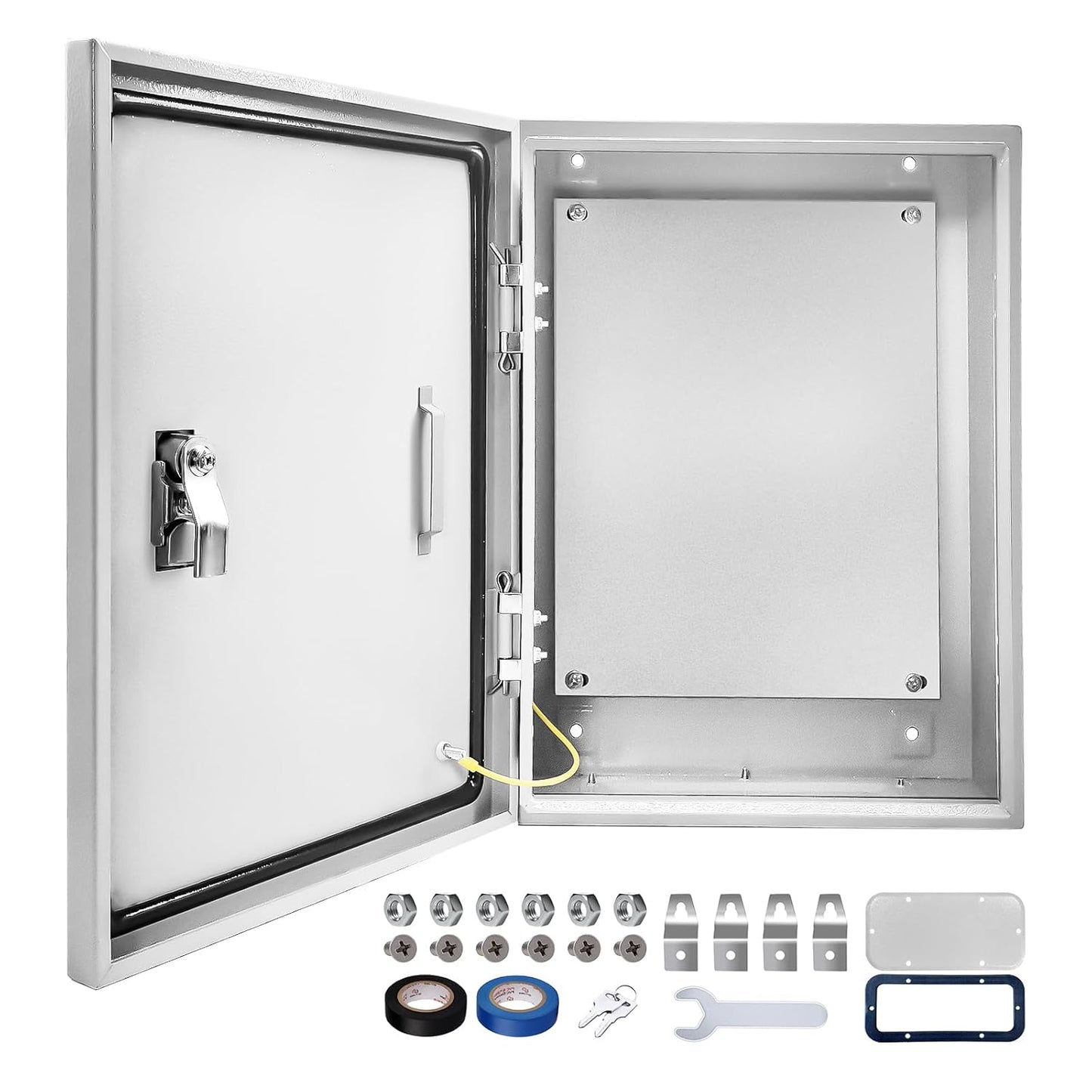 Outdoor Electrical Box 20 x 12 x 10''D NEMA 4X Enclosure Steel Box, Waterproof & Dustproof Outdoor/Indoor Lockable Electrical Junction Box, with Mounting Plate